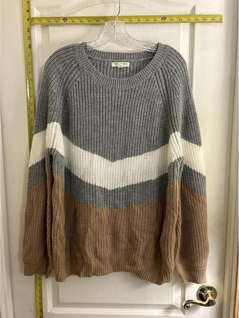 Chic Soul Colorblock Sweater In Gold Gray And White Plus Size 2XL